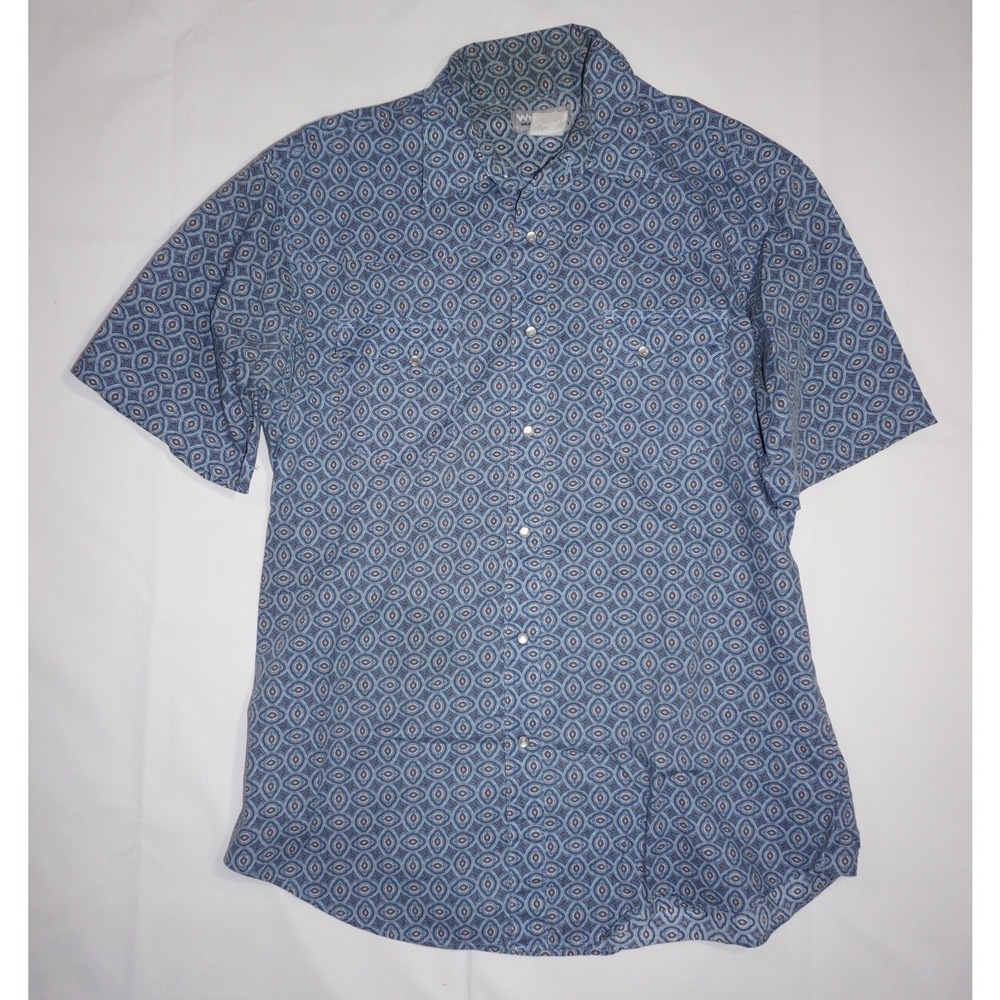 Wrangler Short Sleeve Blue Geometric Pattern Wrancher Western Shirt